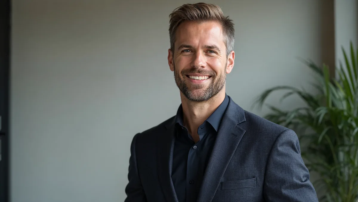 Hombre de mediana edad sonriendo con confianza
